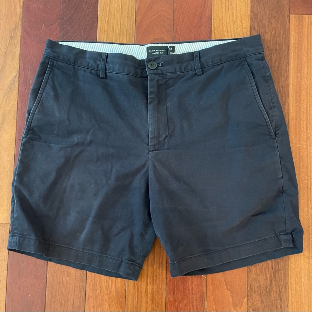 Club Monaco Men’s Navy Blue Baxter Fit Cotton Stretch Shorts Size 32 Waist